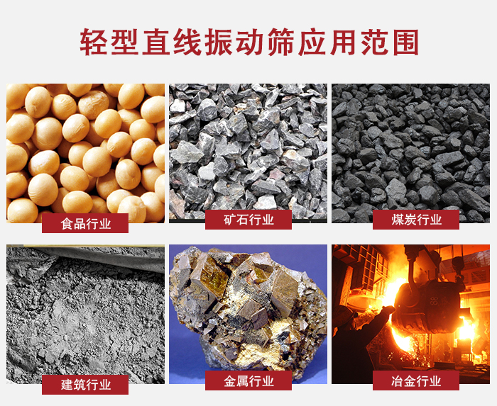 輕型直線振動(dòng)篩應(yīng)用范圍較廣多使用與顆粒狀，粉狀以及其它重型行業(yè)的輸送。